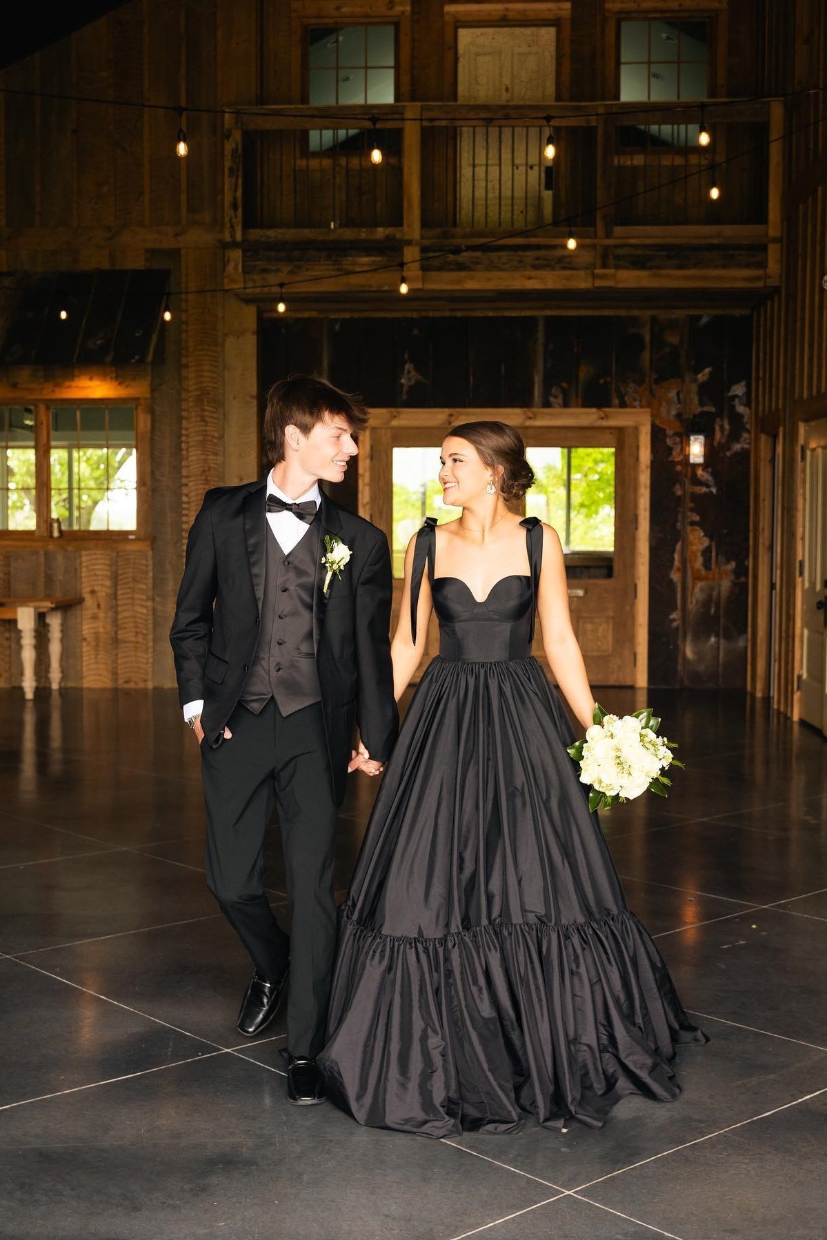 Cute Black A-Line Satin Tie Straps Long Prom Dress