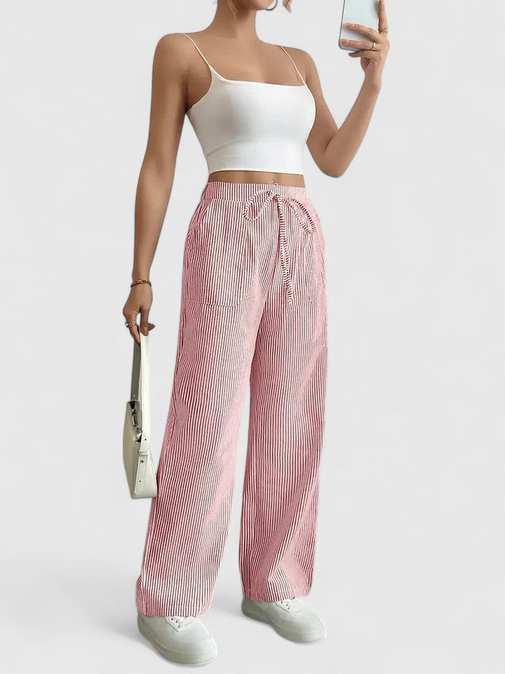 High Waist Striped Wide Leg Pants