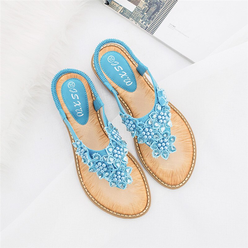 New Fashion Bead Flower Round Toe Flip-Flop Sandals
