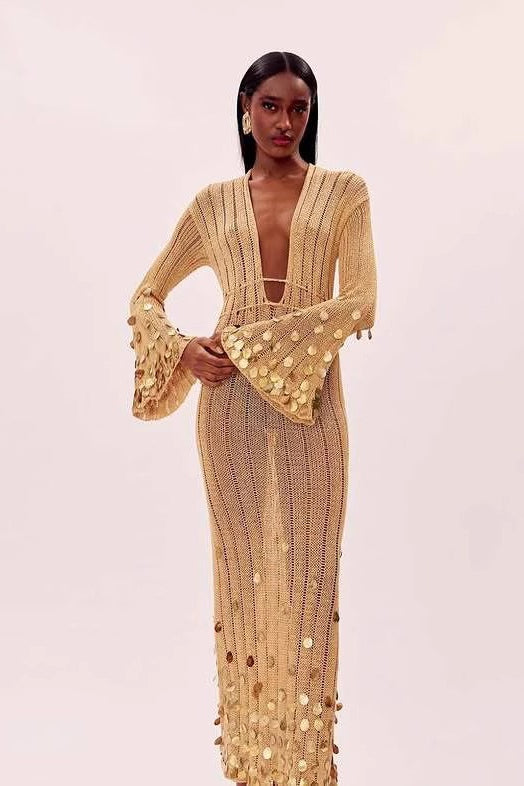 Sequined Knit Maxi Sweater Dress - View 2