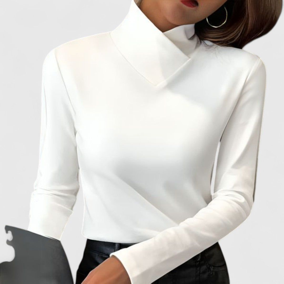 Mock Neck Long Sleeve Asymmetric Slim Top