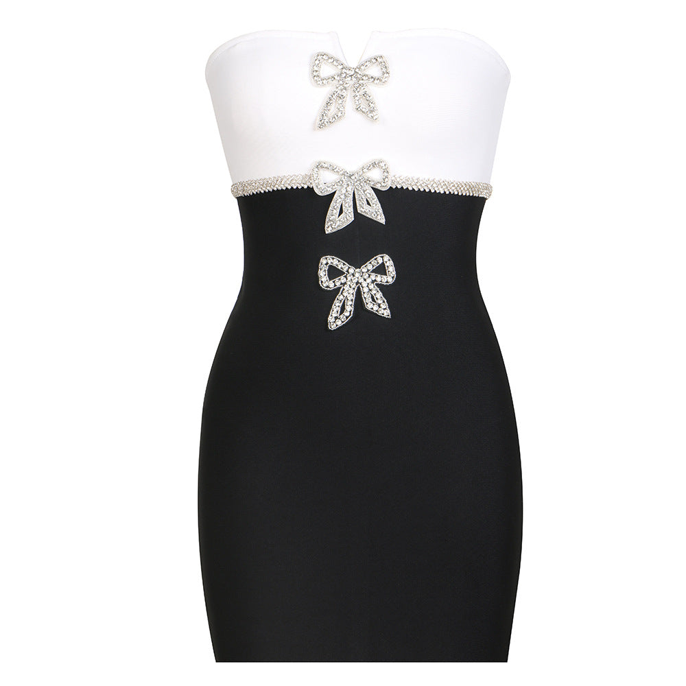 Strapless Rhinestone Bow Bodycon Mini Dress 5