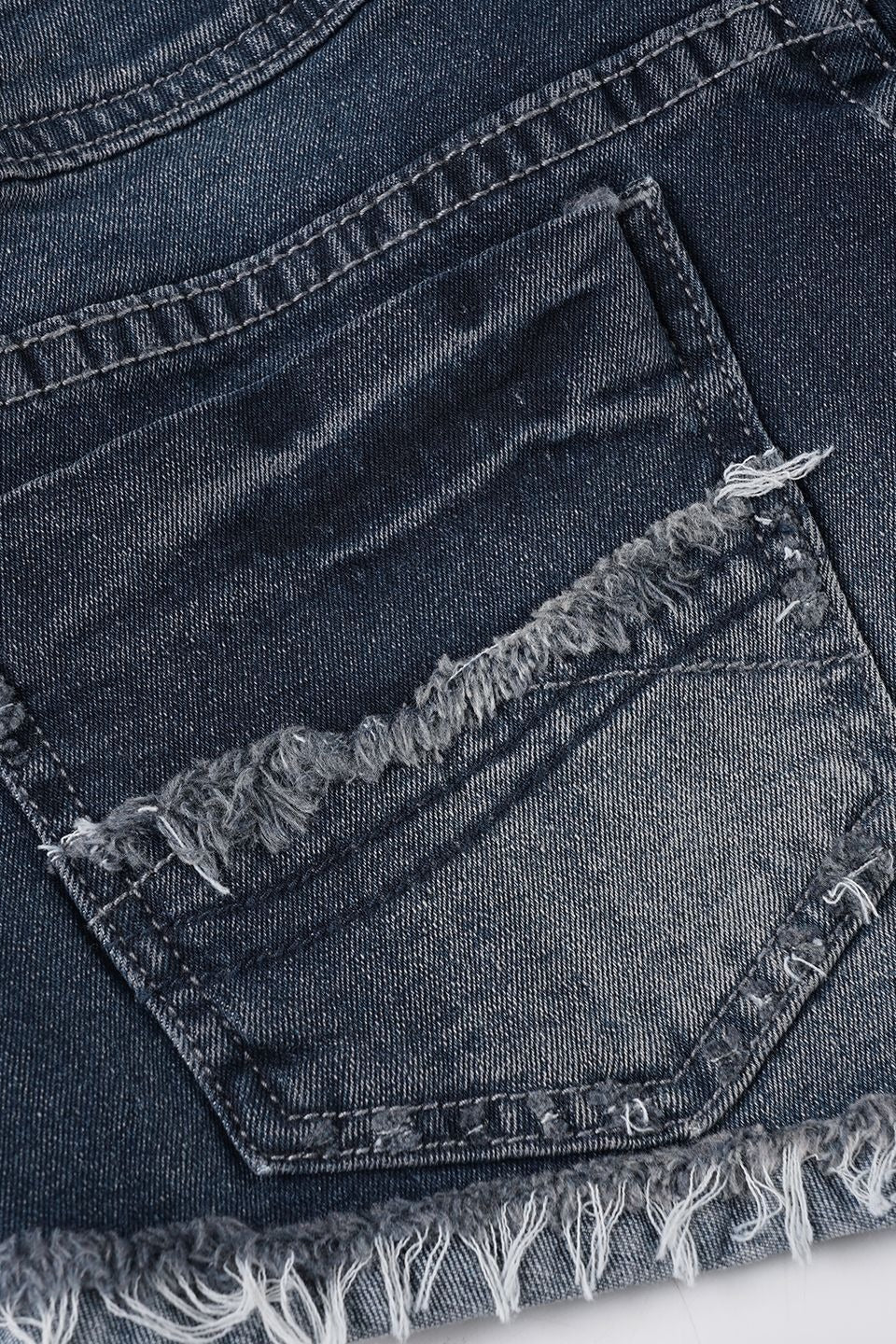 Cuffed Low Rise Destroyed Denim Shorts