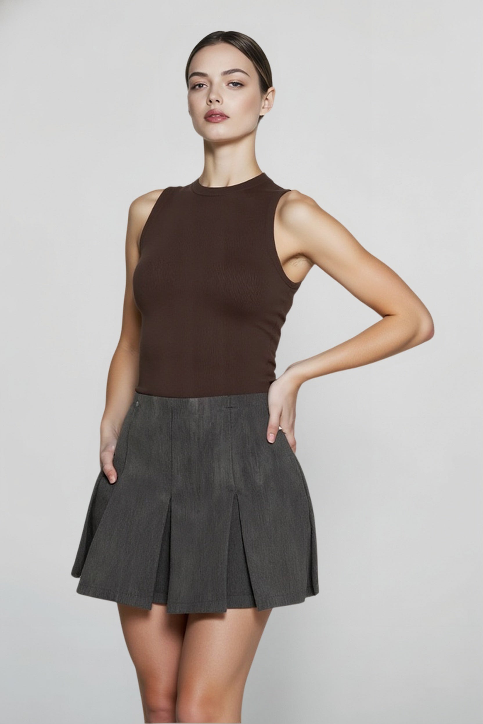 Pleated Graceful Hem Mini Skort