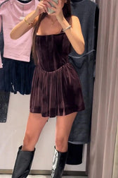 Solid Velvet Square Neck Slim Fit Mini Dress - View 7