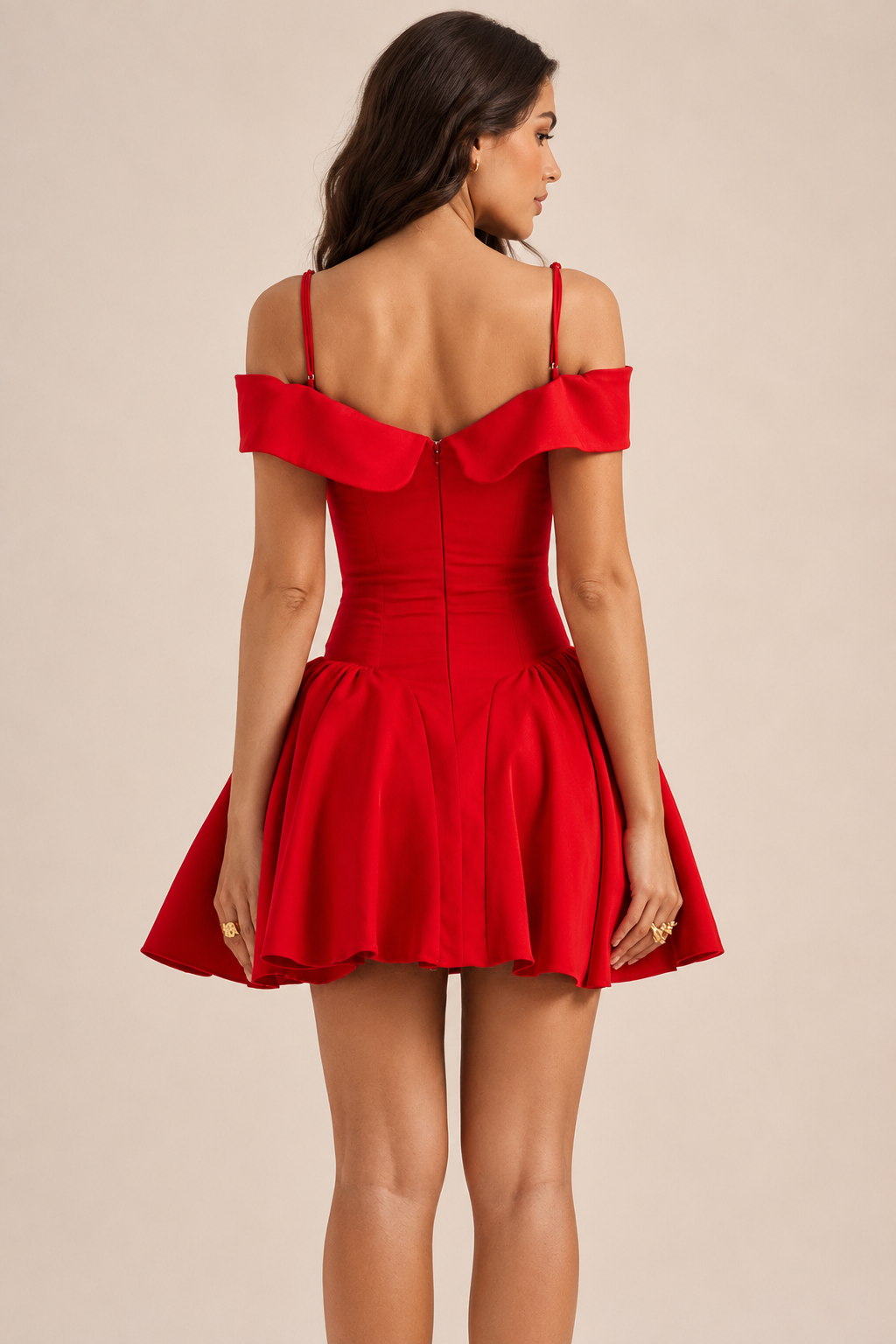 Off Shoulder Lapel Waist Cinch Ballet A Line Slip Dress