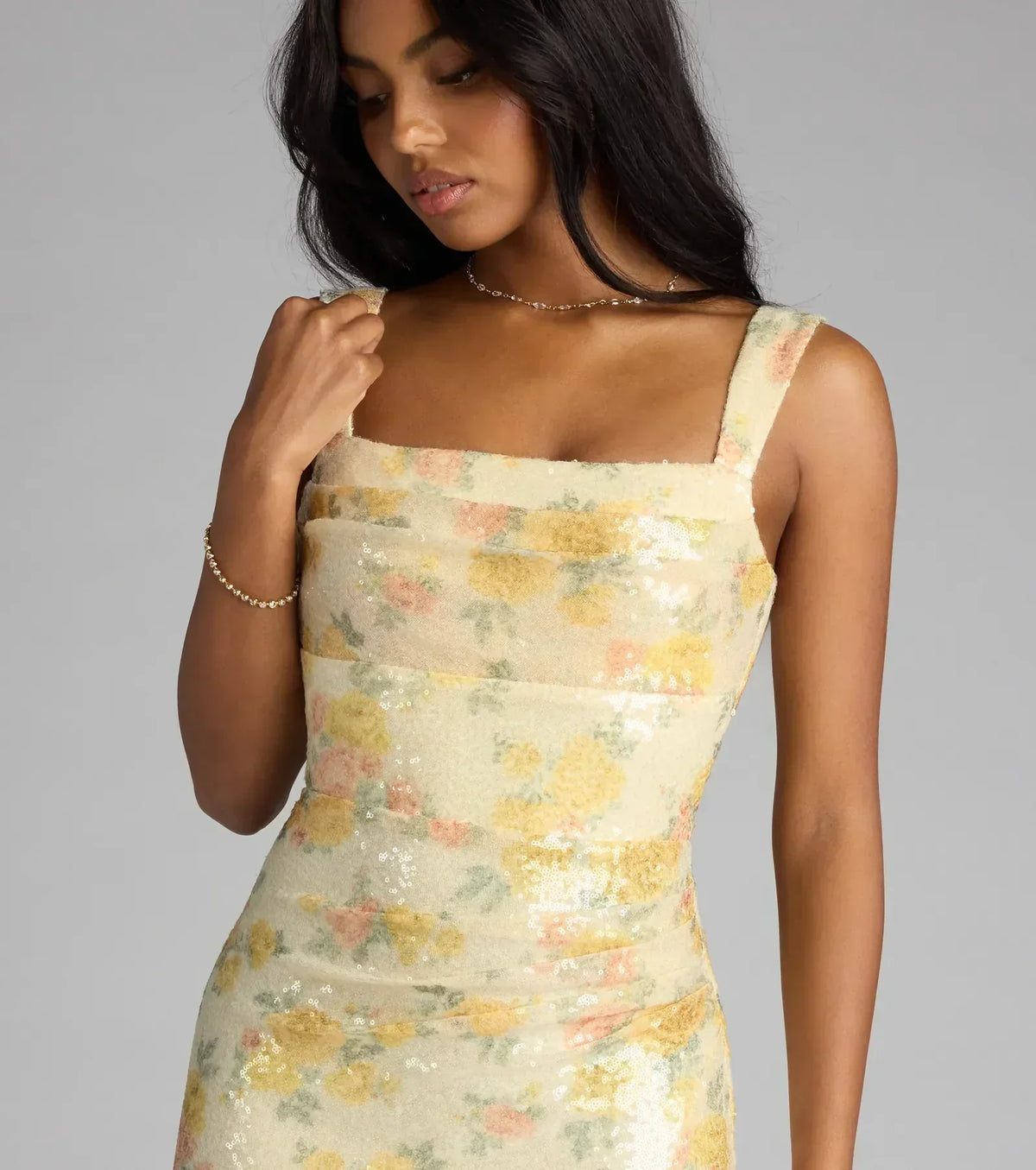 Elara Floral Sequin Lace-Up Mini Dress