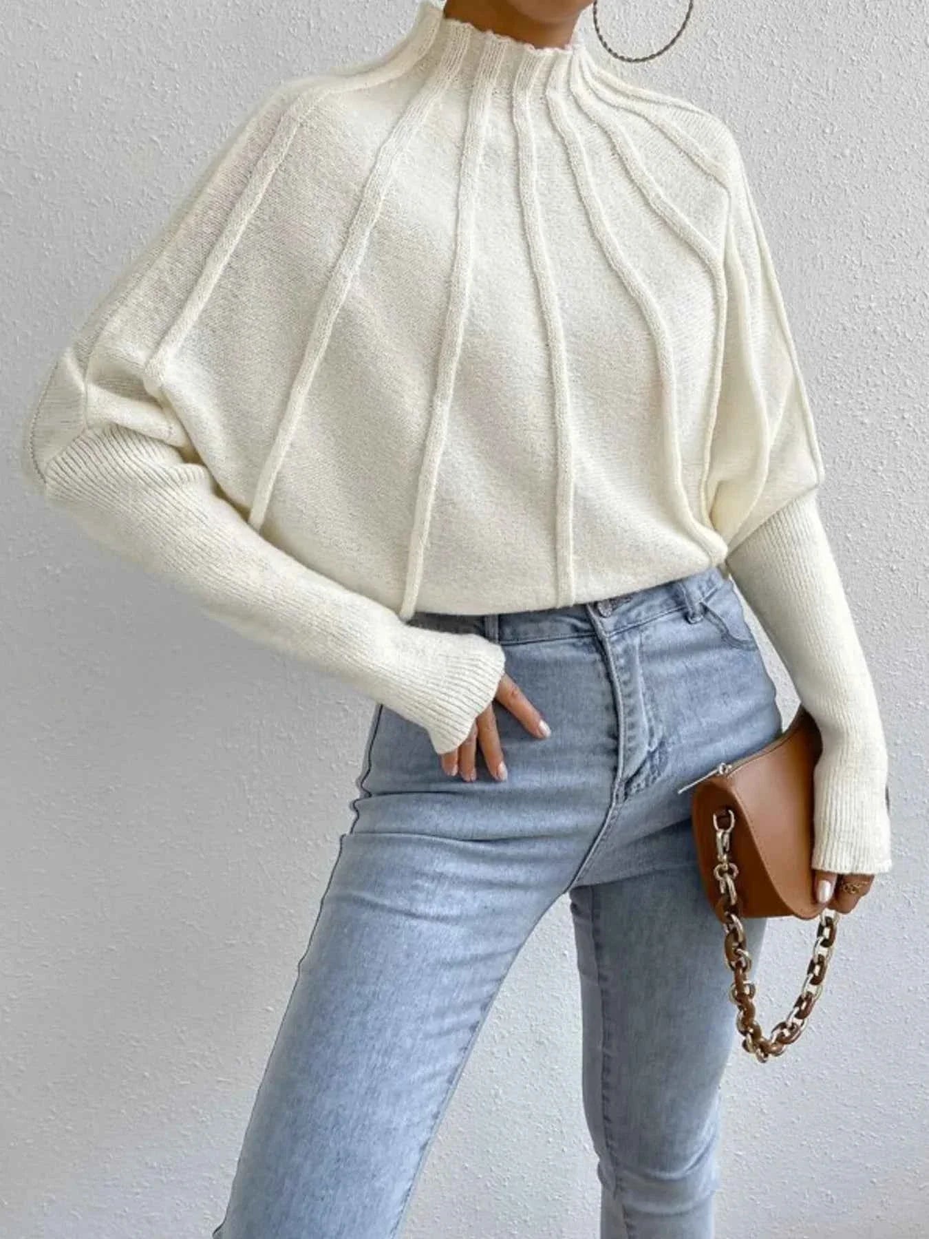 Mock Neck Ribbed Long Sleeve Sweater