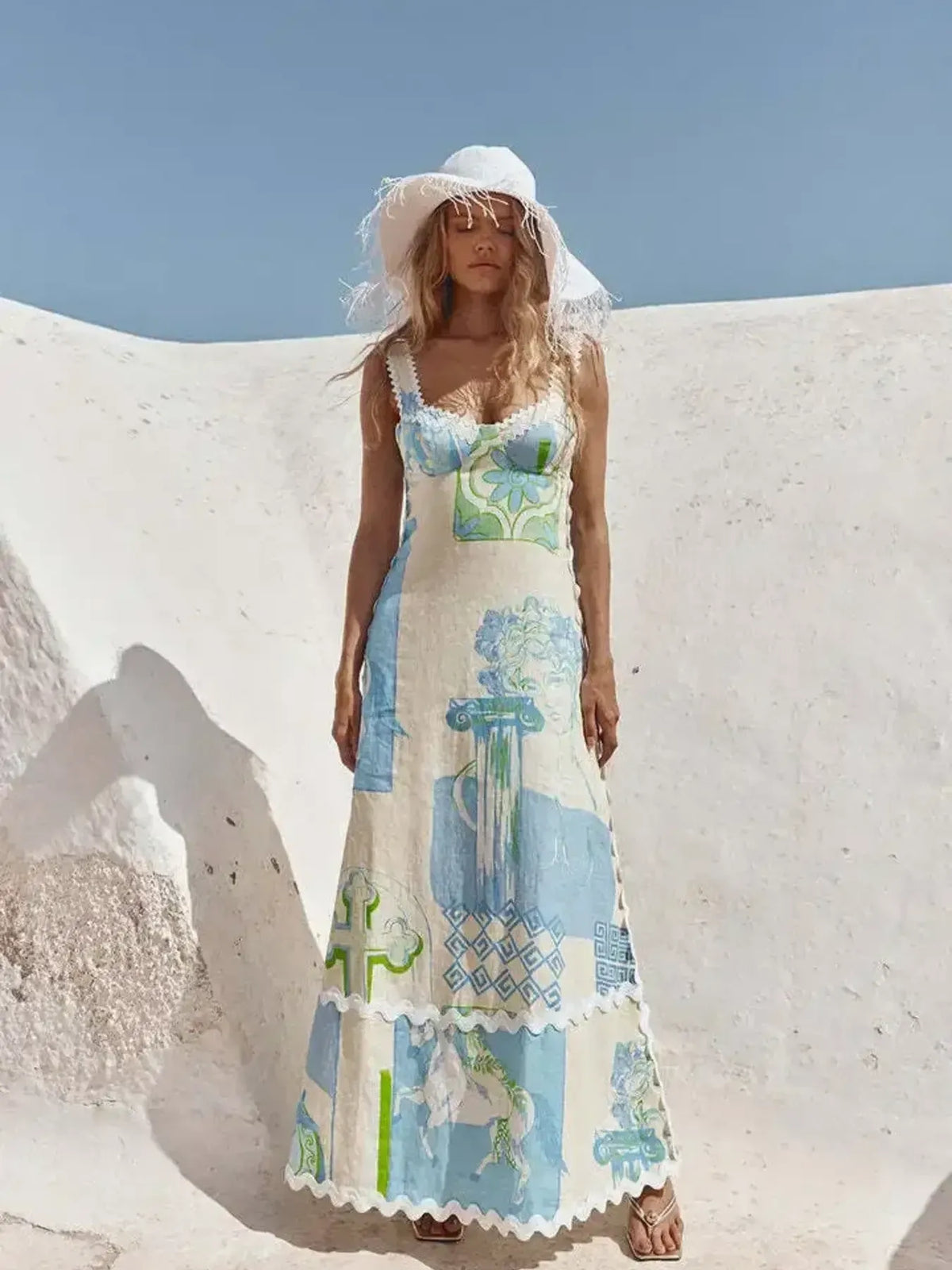 Tied Back Printed Maxi Dress