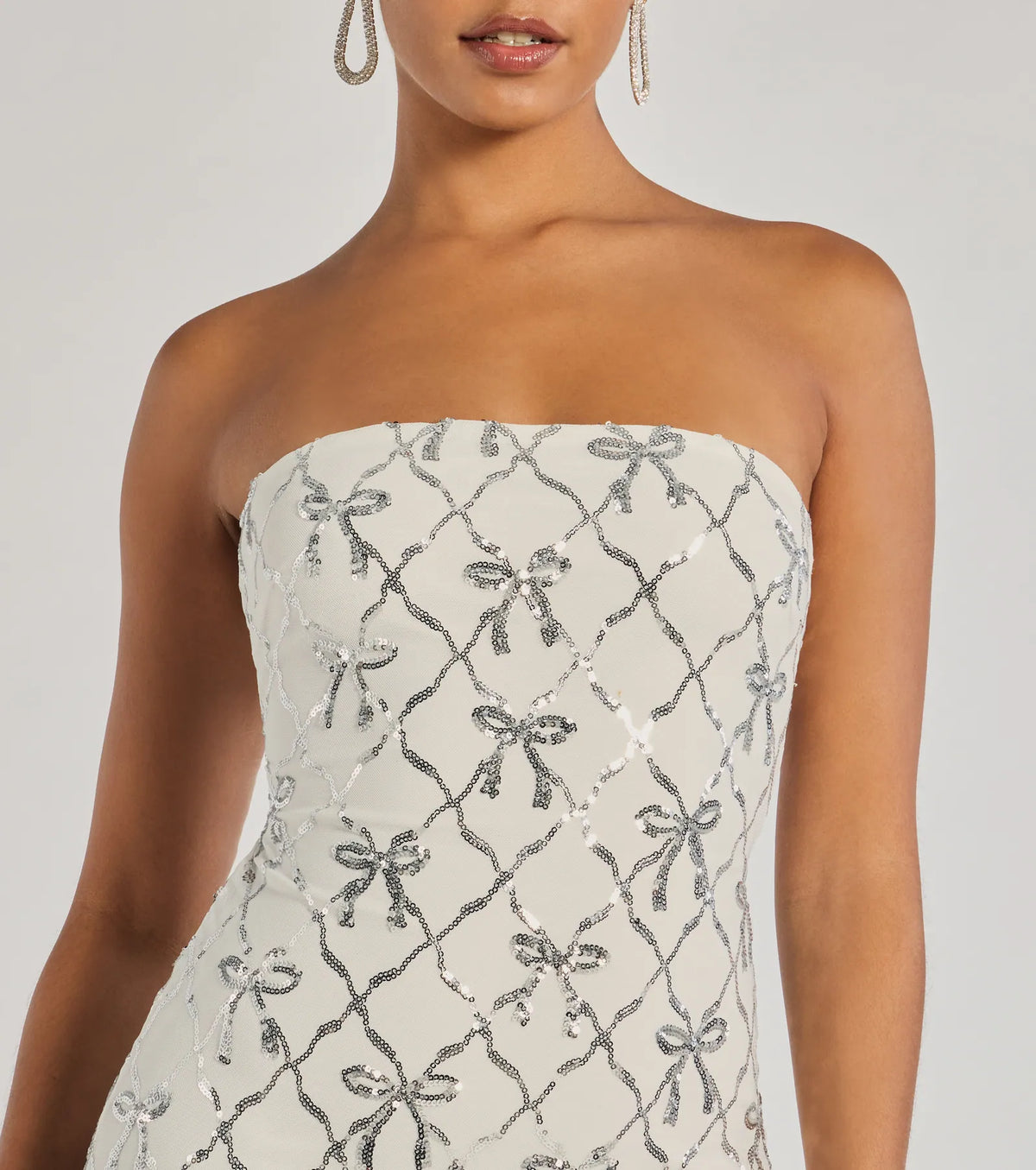 Sequin Bow Embroidered Mesh Strapless Bodycon Mini Dress 5
