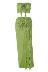 Strapless Rosette High Split Ruffle Two Piece Set 18