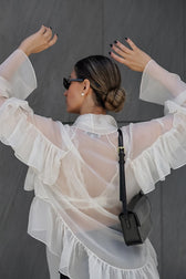Ruffle Tie Neck Tencel Blouse