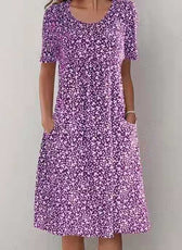 Ditsy Floral Round Neck Short Sleeve Pocket Midi Dress 9
