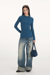 Structured Henley Long Sleeve Top