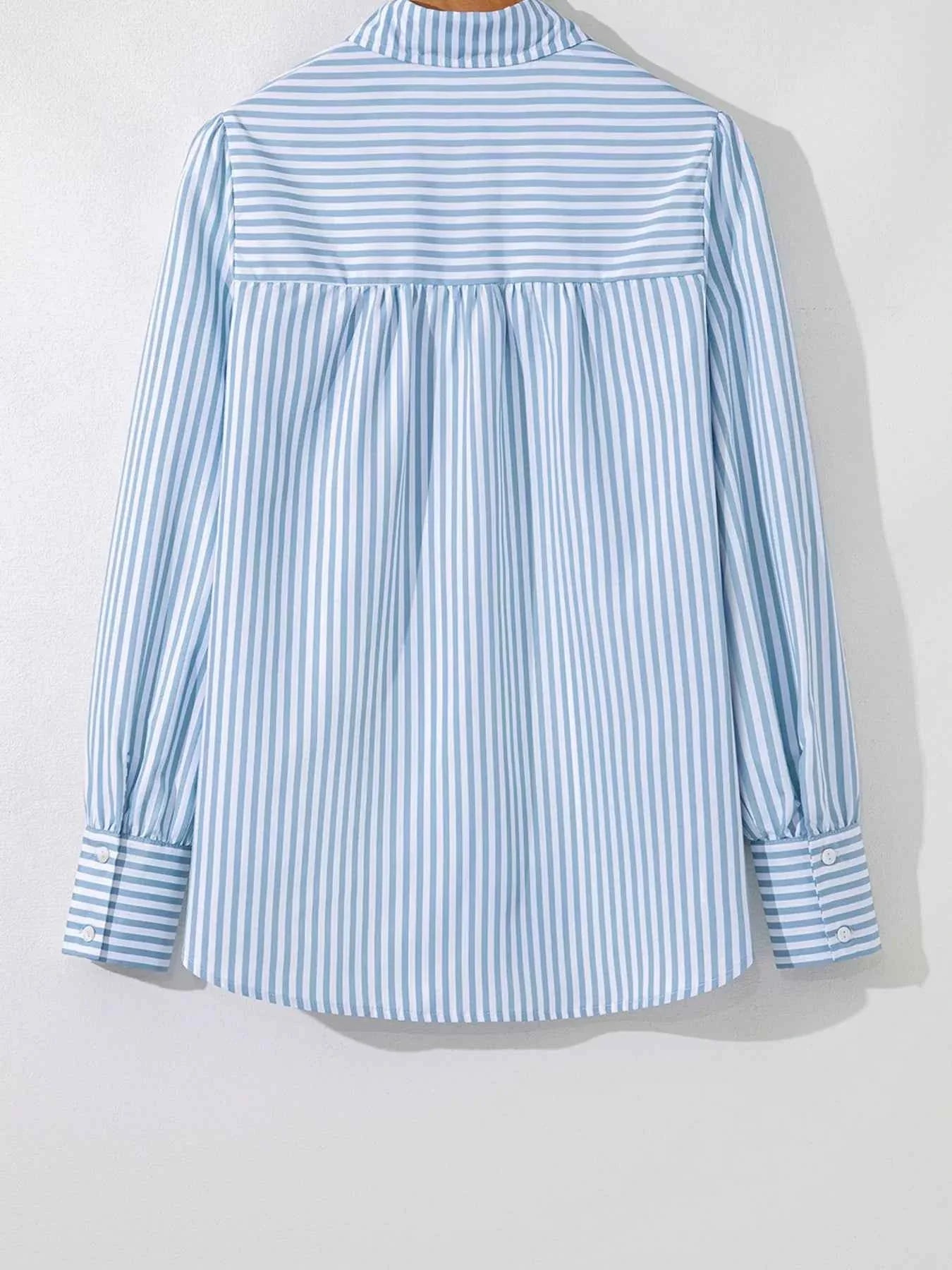Striped Smocked Collared Neck Blouse