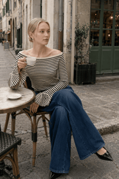 Striped Ruffle-Sleeve Knit Top