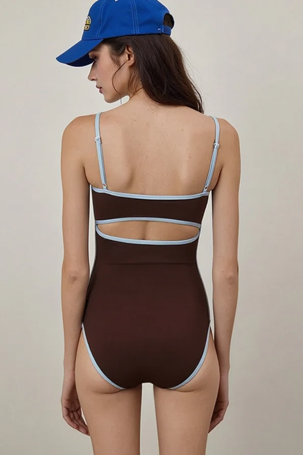 Romantic Cutout Backless Color Block One Piece Swimwear