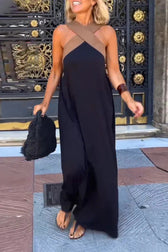 Cross Front Halter Neck Sleeveless Maxi Dress