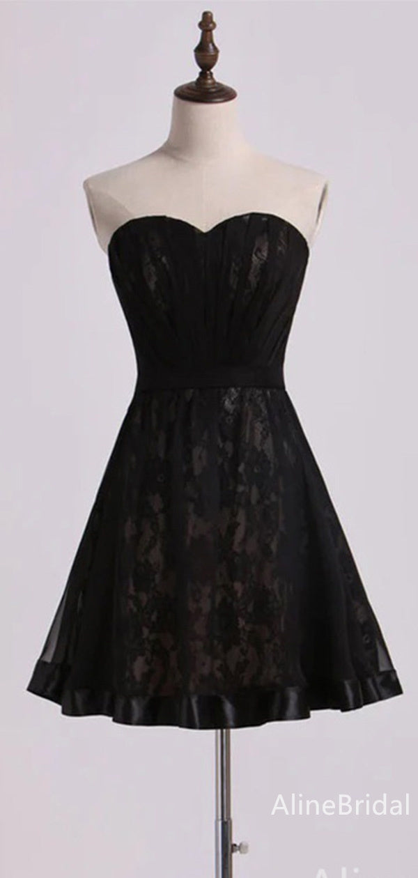 Lace Sweetheart Strapless Pleated Bodice A-Line Mini Homecoming Dress 3