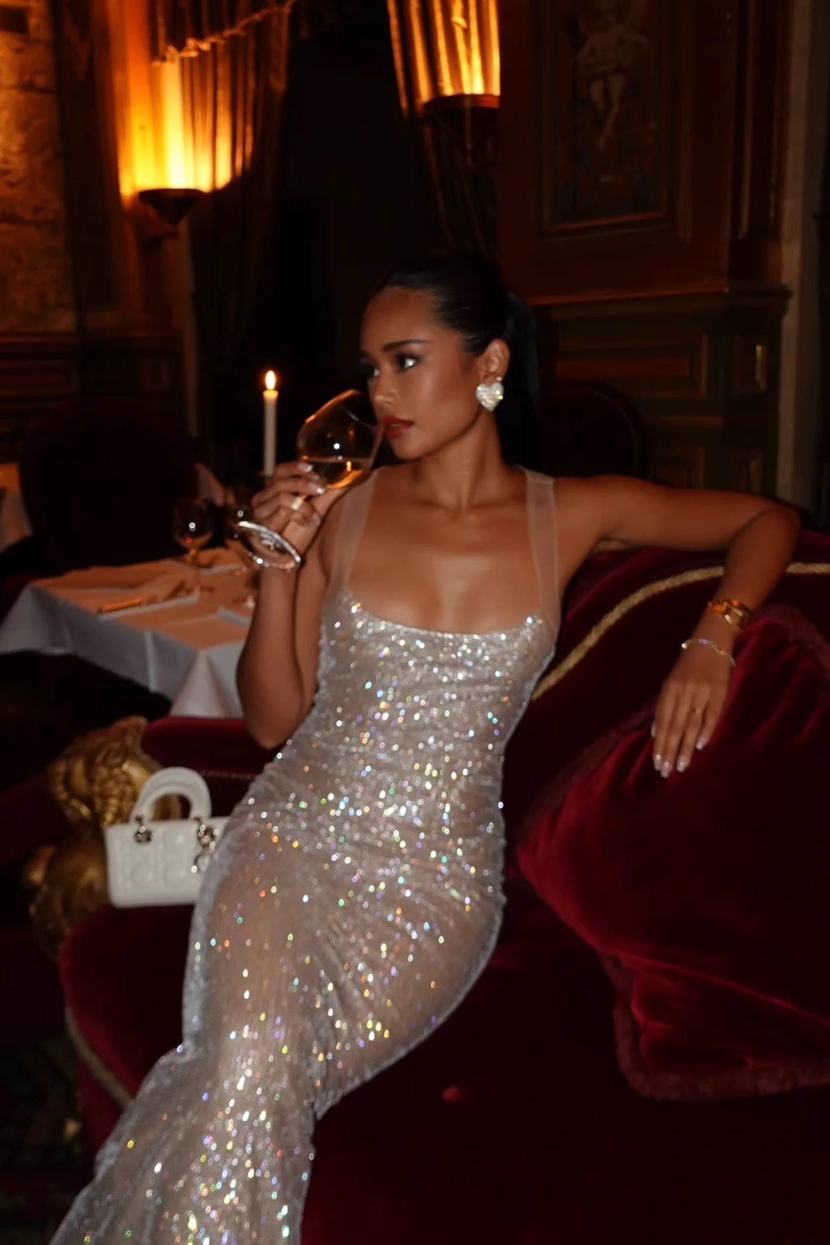 Glam Rhinestone Evening Maxi Dress - View 5