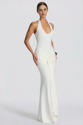 U Neck Halter Sash Panel Bodycon Party Dress