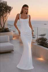Solid Boned Waist Mermaid Maxi Slip Dress
