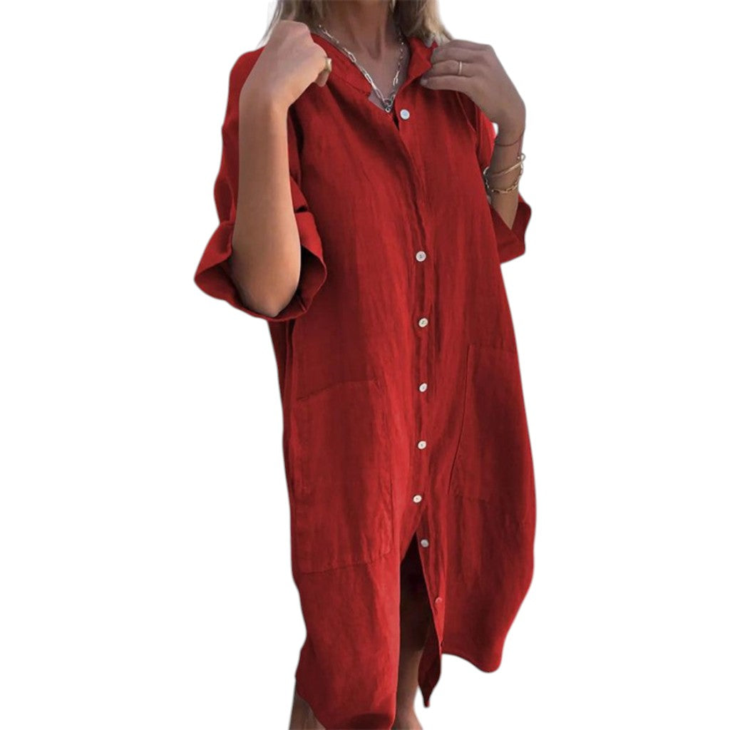 Melanie | Ibiza Style Casual Shirt Dress Red
