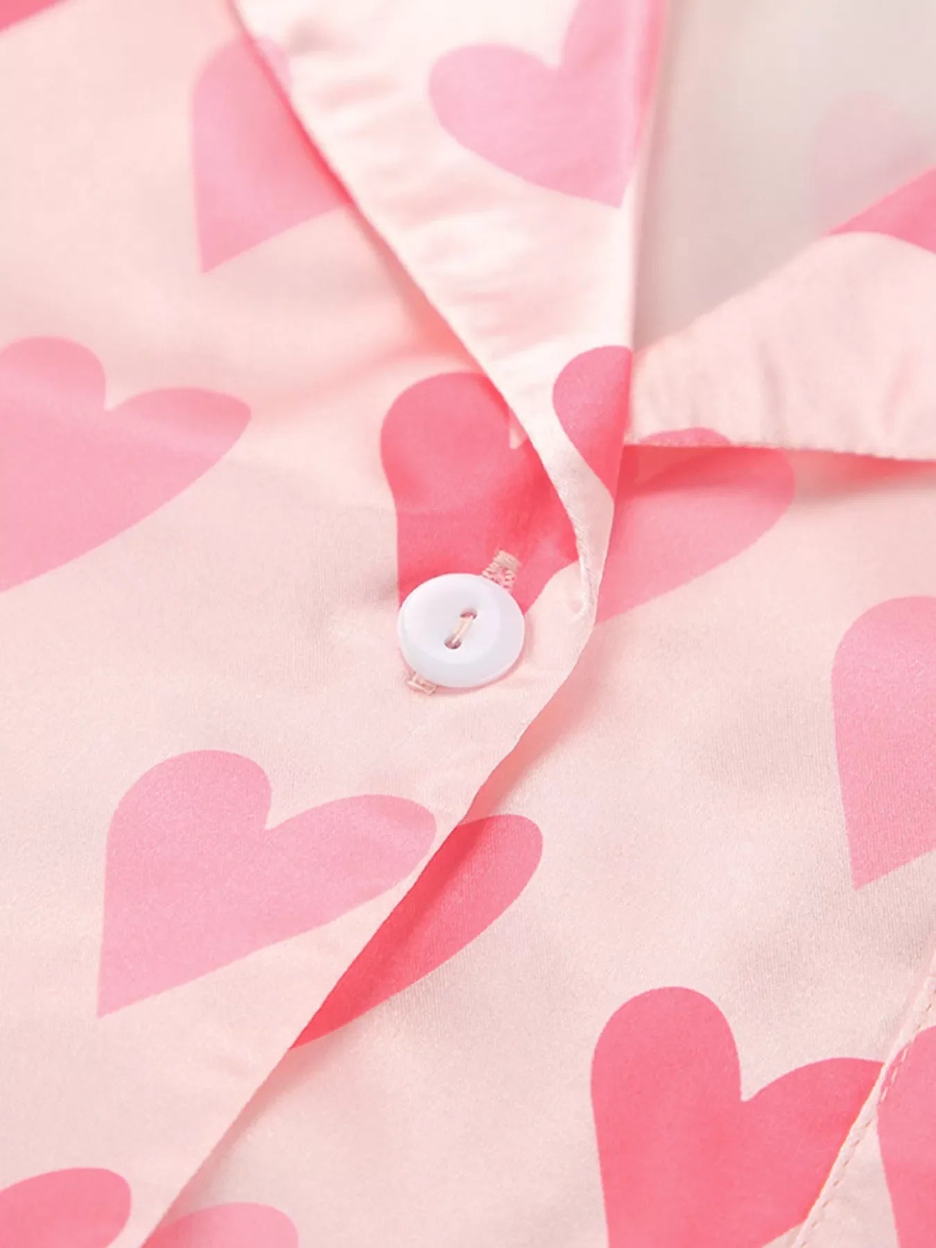 Heart Print Button Up Top and Pants Lounge Set