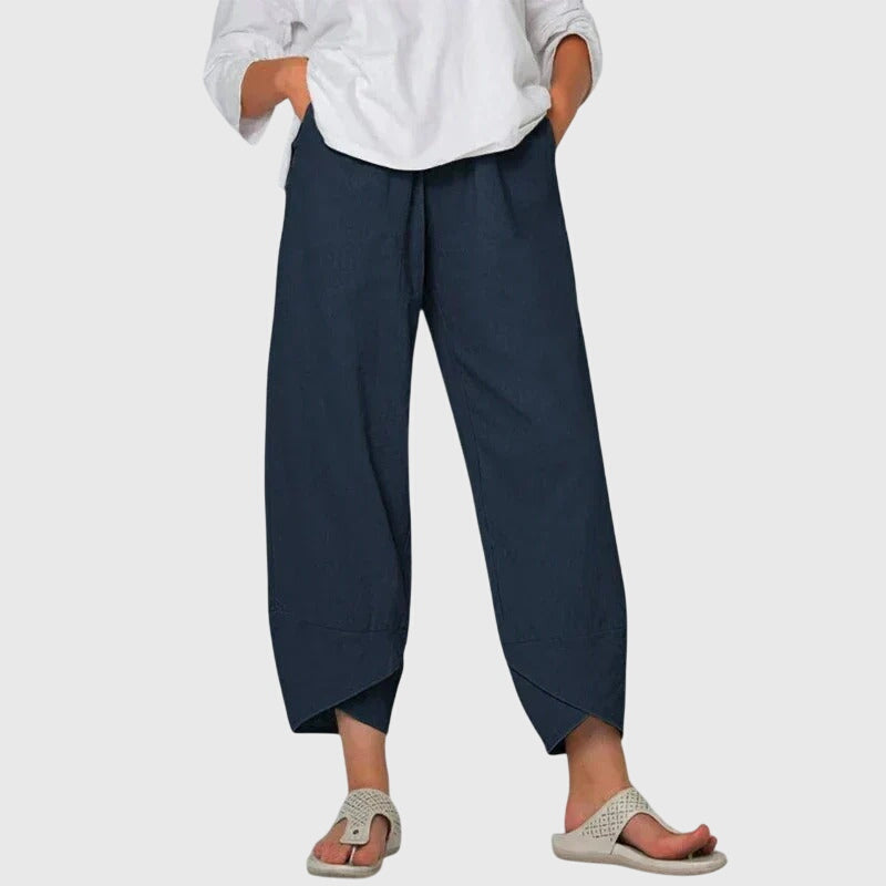 High Waist Wide Leg Tulip Hem Cropped Pants