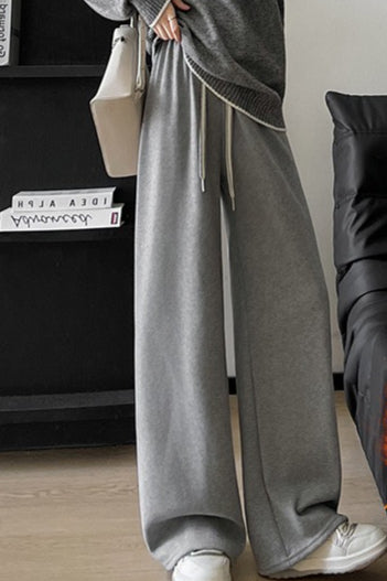 Drawstring High Waist Ribbed Knit Wide Leg Pants 4