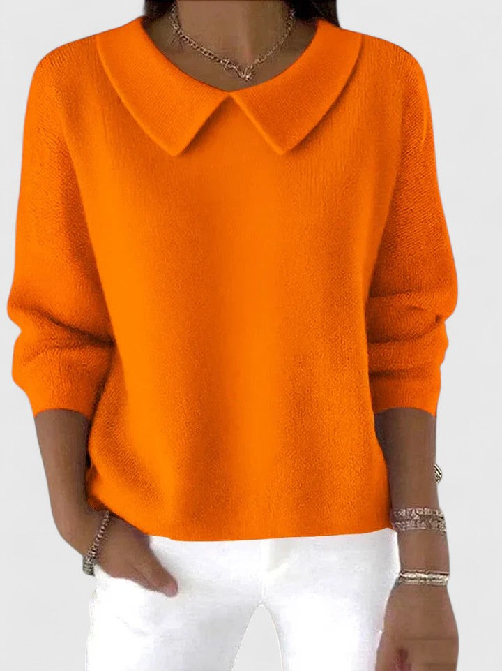 Collared Long Sleeve Drop Shoulder Knit Sweater
