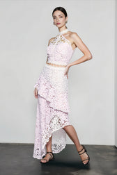 Halter Strapless Lace Asymmetric Hem Vacation Set