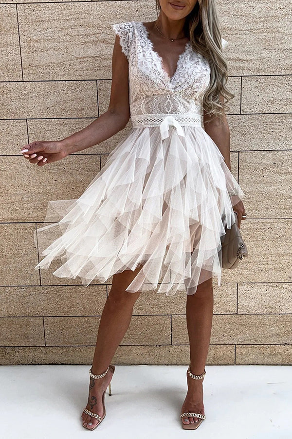 Gabriela Timeless Open-Shoulder Layered Lace Midi Dress with V Neck Evening Wear Edit