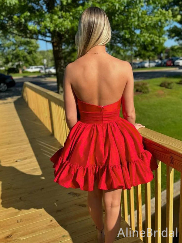 Satin Strapless Bow Waist Ruffle Hem A-Line Homecoming Dress 2