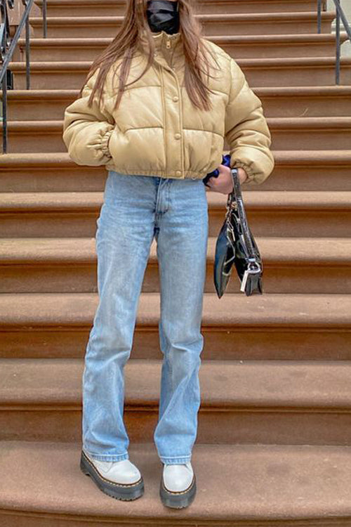 Faux Leather Puffer Jacket