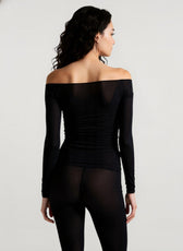 Sheer Ruched Faux Two-Piece Off Shoulder Crop Top