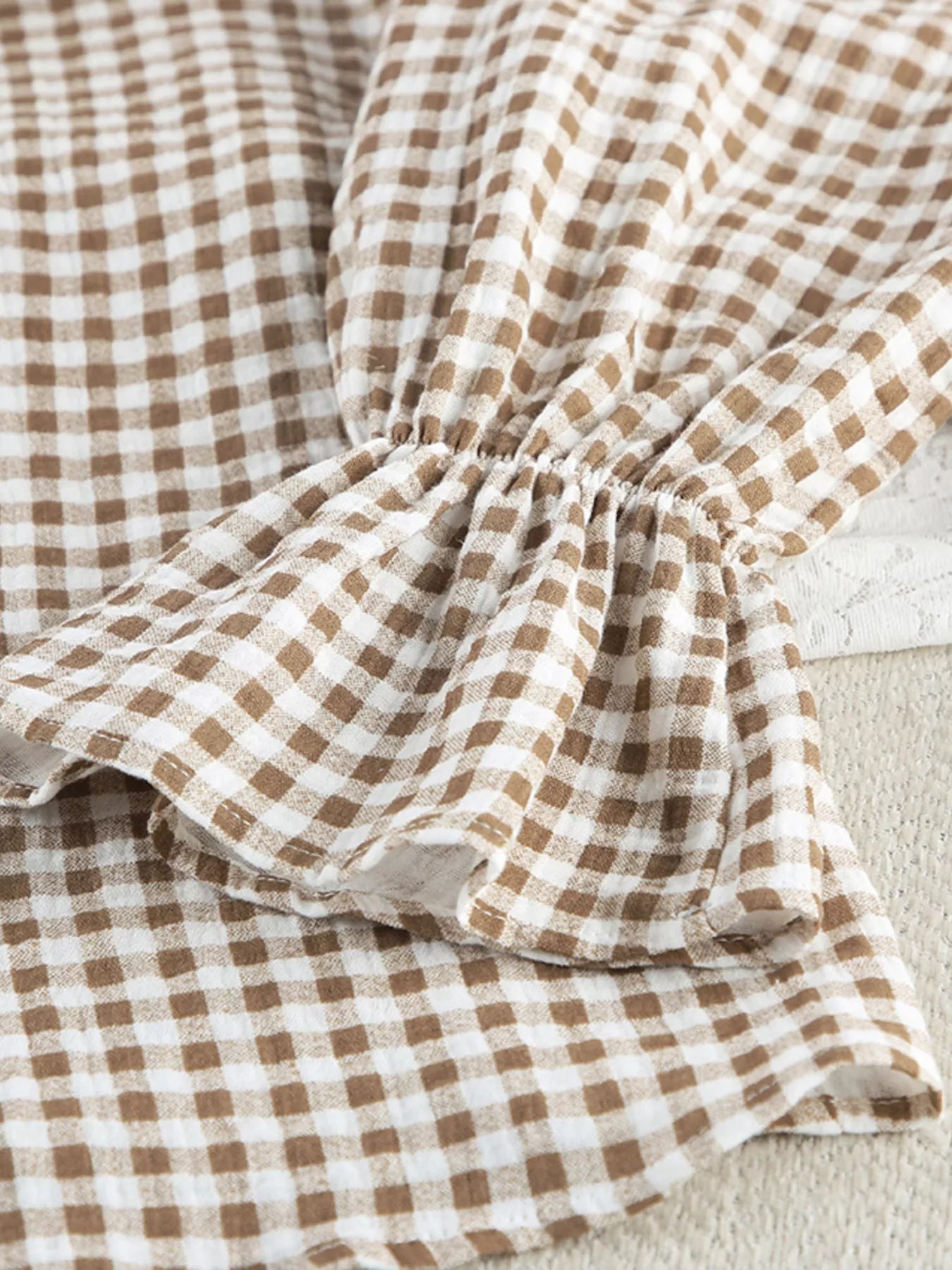 Gingham Ruffle-Trim Top and Pants Lounge Set