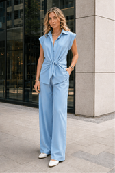 Tie Waist Short Sleeve High Waist Two Piece Work Set