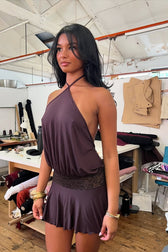 Halter Neck Backless Draped Mini Dress 8
