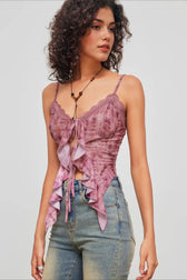 Lace Floral Ruffle Cami Top