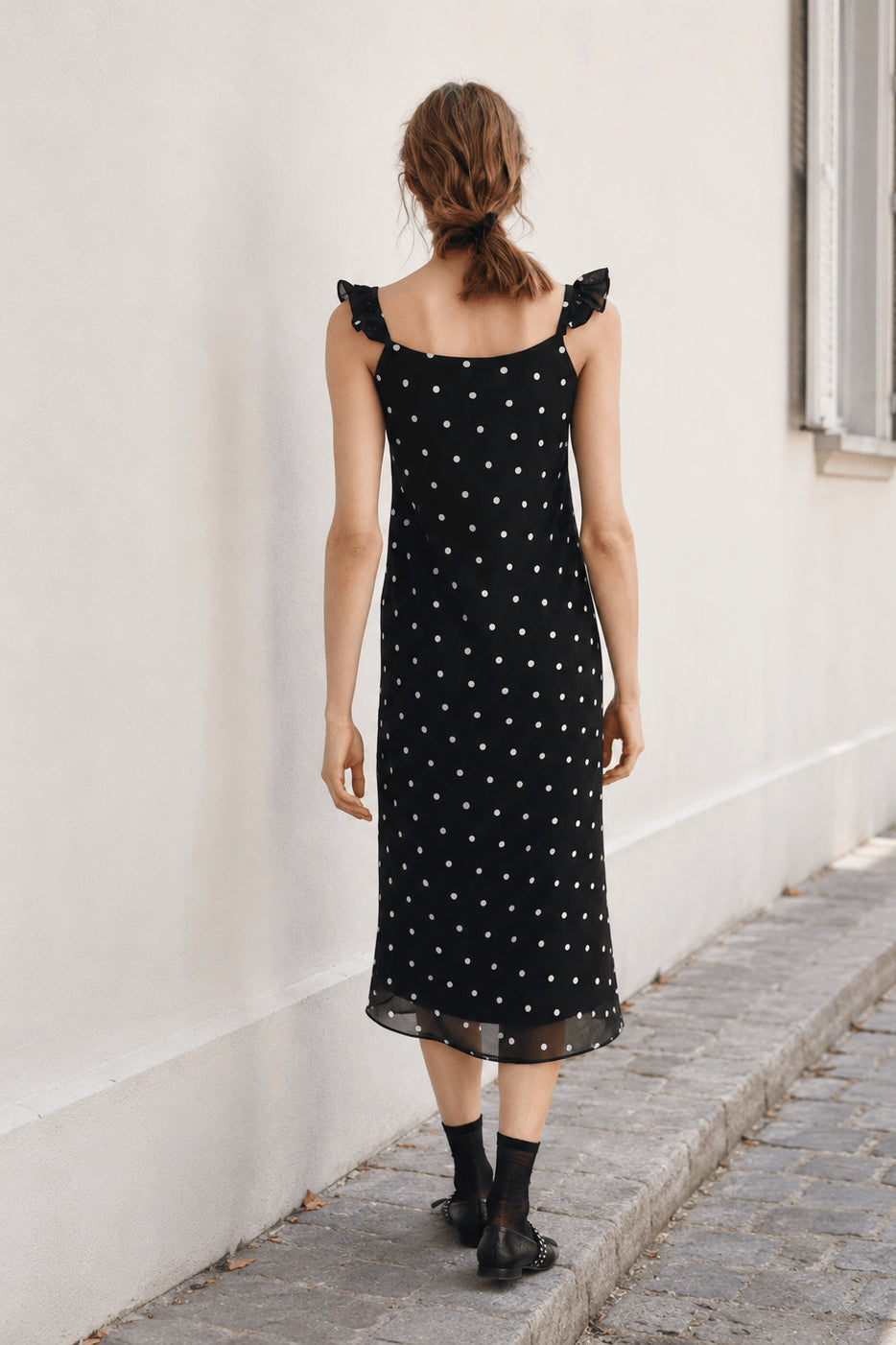 Spot Print Tulle Bodycon Midi Slip Dress