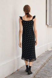 Spot Print Tulle Bodycon Midi Slip Dress