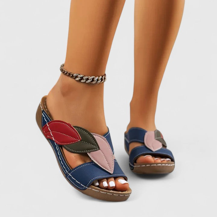 Open Toe Cross Strap Low Wedge Slide Sandals