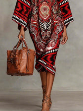Aztec Print High Neck Long Sleeve Twist Front Midi Dress 6