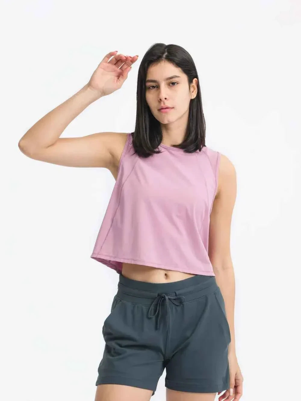 Round Neck Sleeveless Seam Detail Cropped Active Tank Top 5
