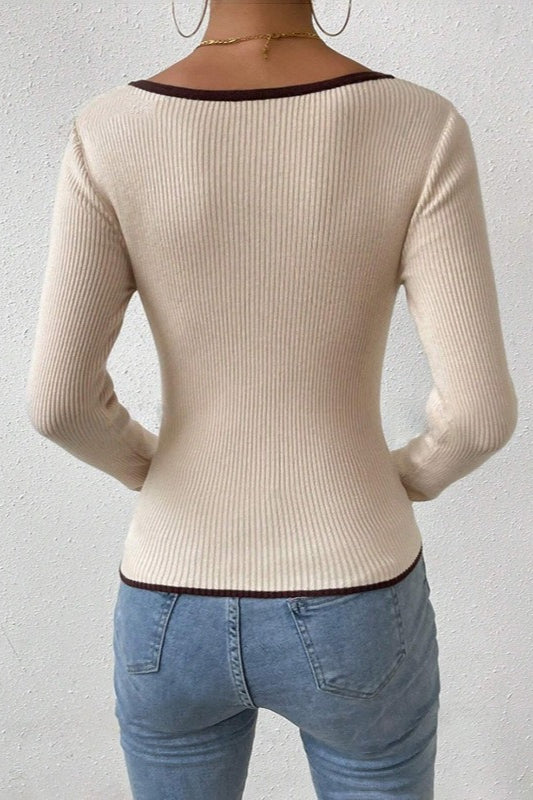 V Neck Slim Fit Knit Sweater