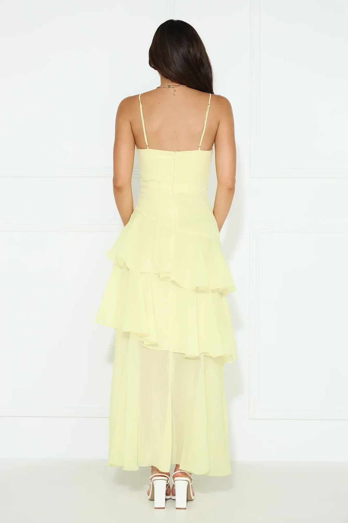 Chiffon Straight Neck Cami Tiered Ruffle Maxi Dress 4