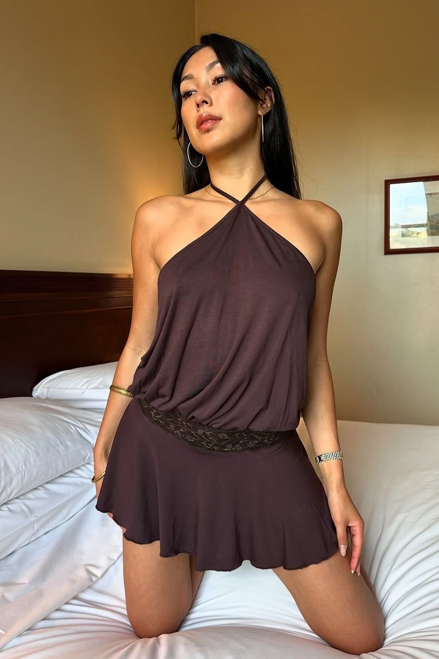 Halter Neck Backless Draped Mini Dress 13