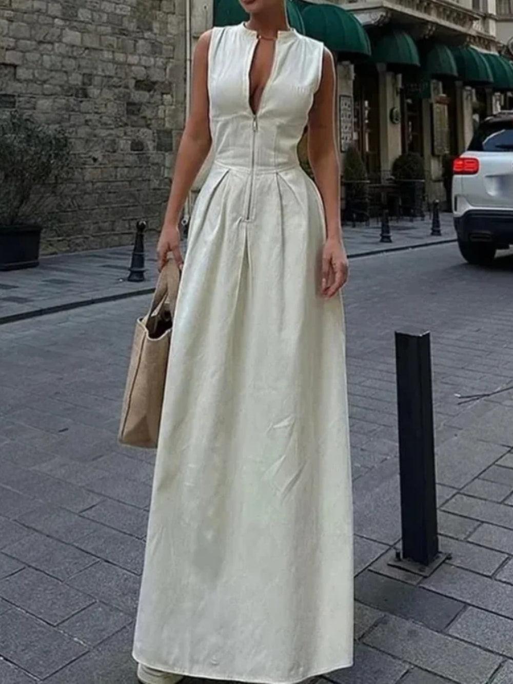 Sleeveless High Waist Dress white