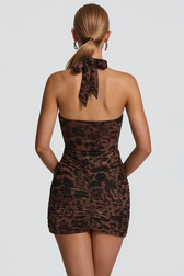 Leopard Halter Backless Deep V Mini Party Dress